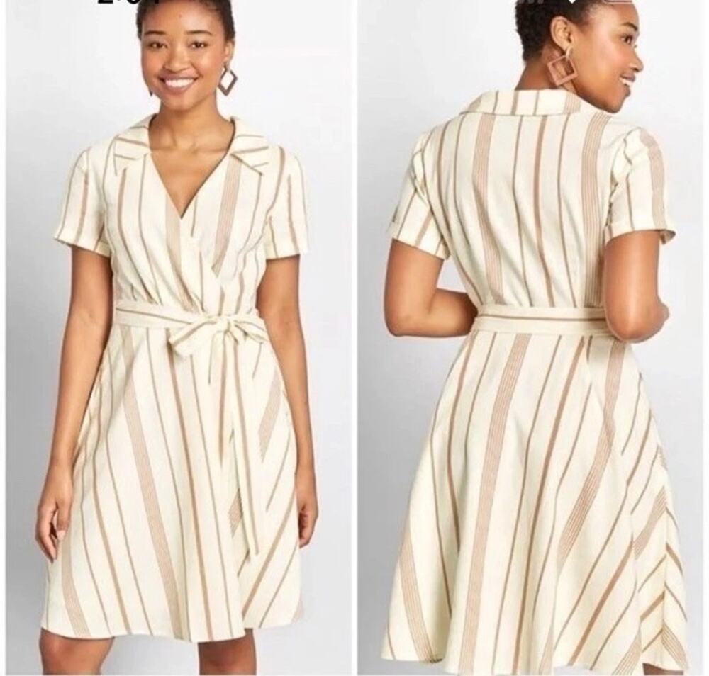 ModCloth Women's Sweet Surprise Striped Faux-Wrap Belted Dress Plus Size 14 NWOT